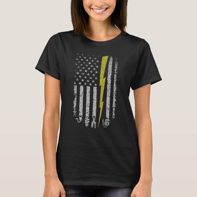 Electrician American US Flag Tools For Electrician T-Shirt (Front)