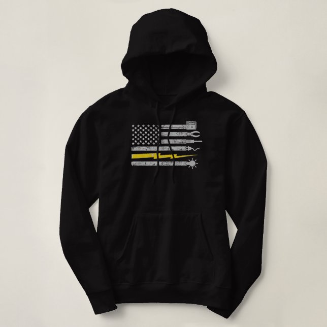 Electrician American Usa Flag With Electrician Too Hoodie (Design Front)