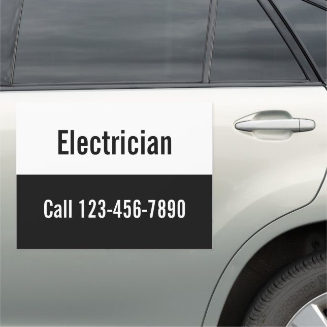 Electrician Black and White Your Business Template Car Magnet (In Situ)