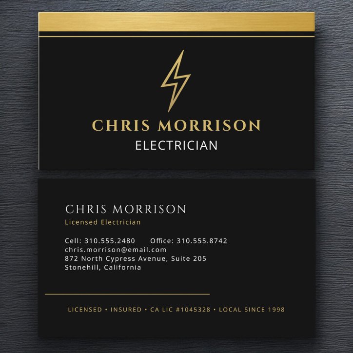 Electrician Black Gold Metallic Business Card