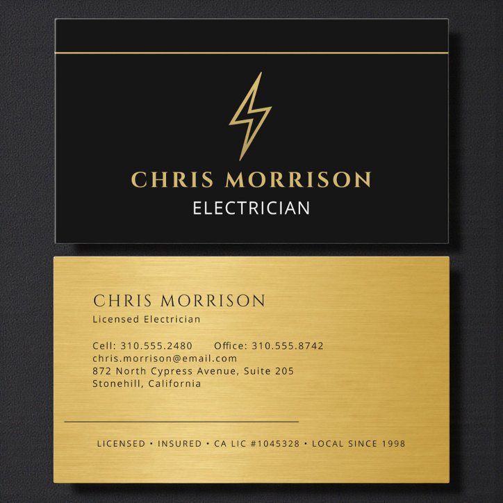Electrician Black Gold Metallic Contractor Business Card