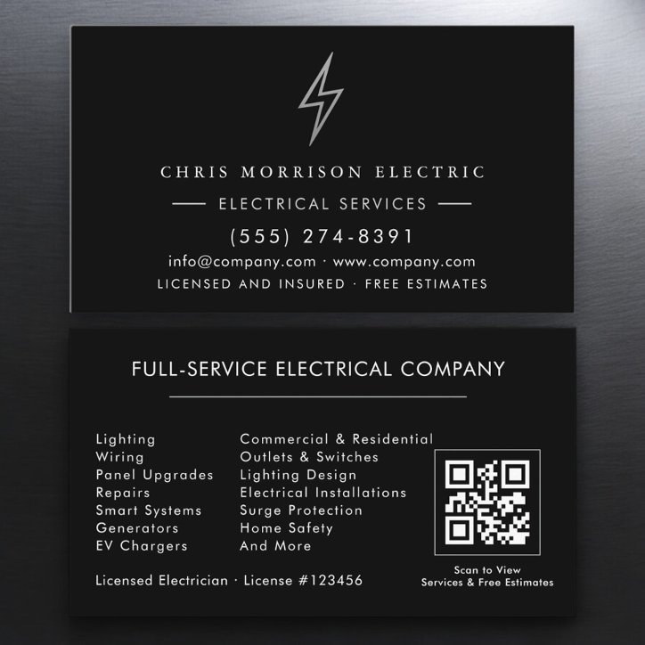 Electrician Black Silver Electrical Service Business Card