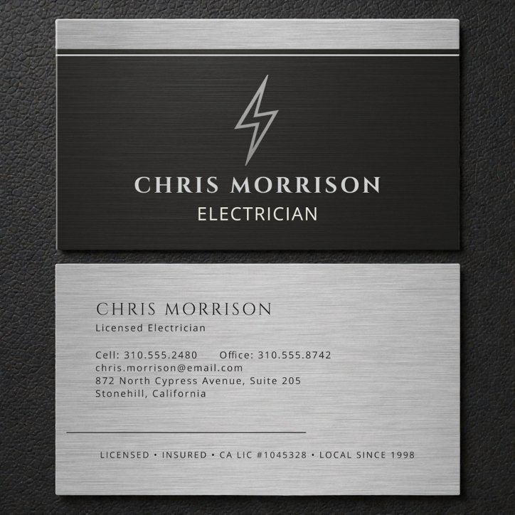 Electrician Black Silver Industrial Contractor Business Card