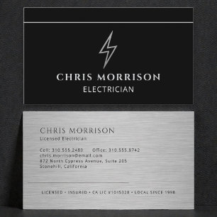 Electrician Black Silver Metallic Contractor Business Card