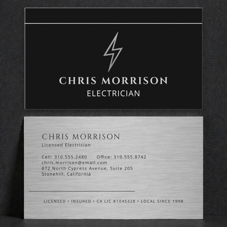 Electrician Black Silver Metallic Contractor Business Card