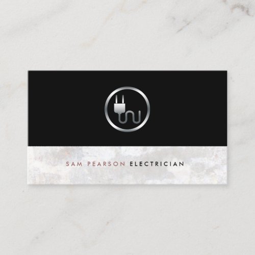 Electrician Bold Silver Electric Plug Icon Elegant Business Card