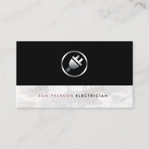 Electrician Bold Silver Electric Plug Icon Elegant Business Card