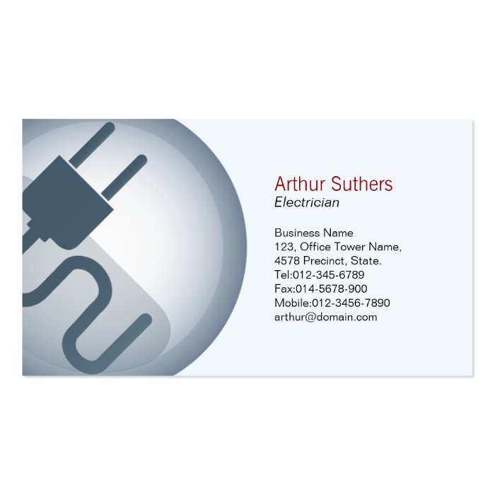Electrician Business Card Power Cord Icon