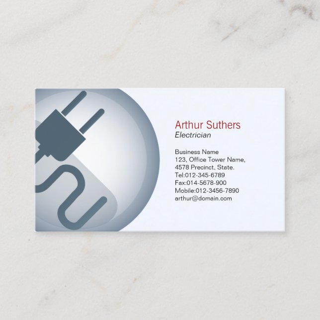 Electrician Business Card Power Cord Icon (Front)