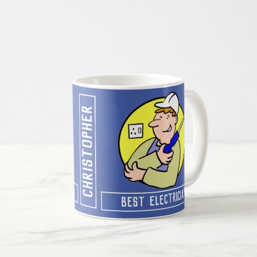 Electrician Cartoon with Your Name Choice Coffee Mug