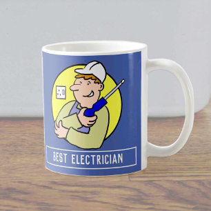 Electrician Cartoon with Your Name Choice. Coffee Mug