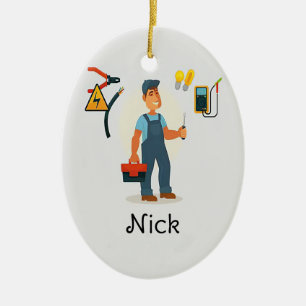 Electrician Christmas Ornament, Personalized Elect Ceramic Ornament