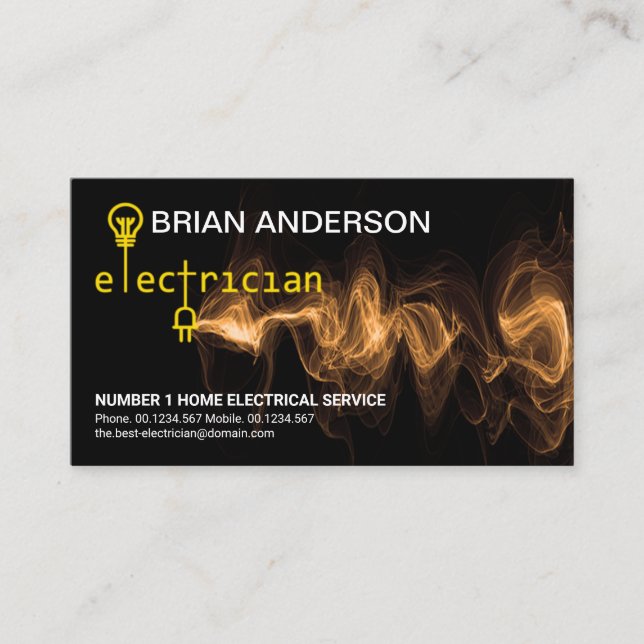 Electrician Circuit Board Yellow Power Lightning Business Card (Front)