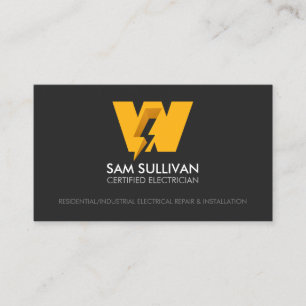 Electrician Contractor Monogram W Business Card