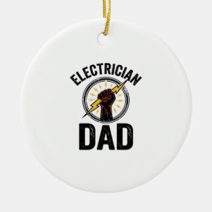 Electrician Dad Vintage Engraving Vector Shirt Des Ceramic Ornament