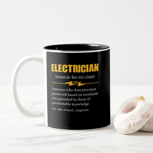 Electrician Definition Electrical Engineer Meaning Two-Tone Coffee Mug (With Donut)