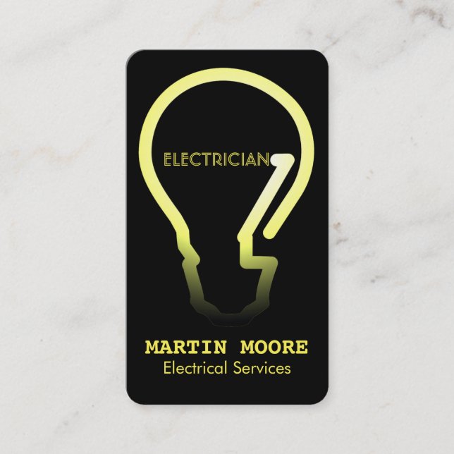 Electrician electical services light bulb yellow business card (Front)