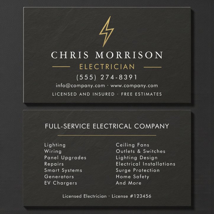 Electrician Electric Black Gold Slate Stone Business Card