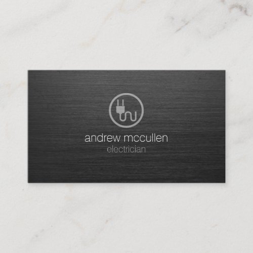 Electrician Electric Plug Icon Dark Brushed Metal Business Card