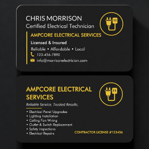 Electrician Electrical Branding Black Yellow Business Card