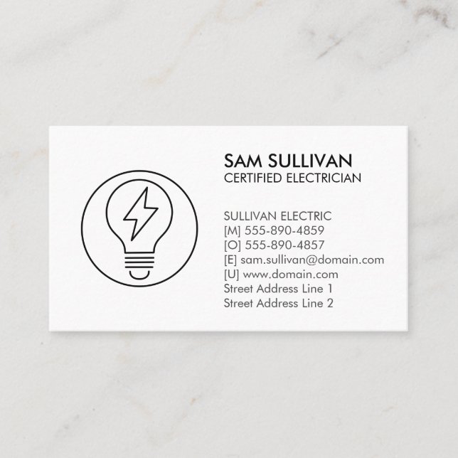 Electrician Electrical Contractor Business Card (Front)