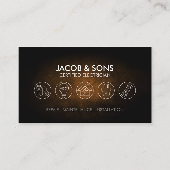 Electrician Electrical Contractor Copper Grunge Business Card (Front)