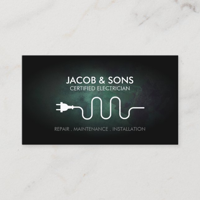 Electrician Electrical Contractor Turquoise Grunge Business Card (Front)