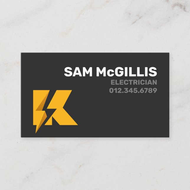 Electrician Electrical Monogram K Business Card (Front)