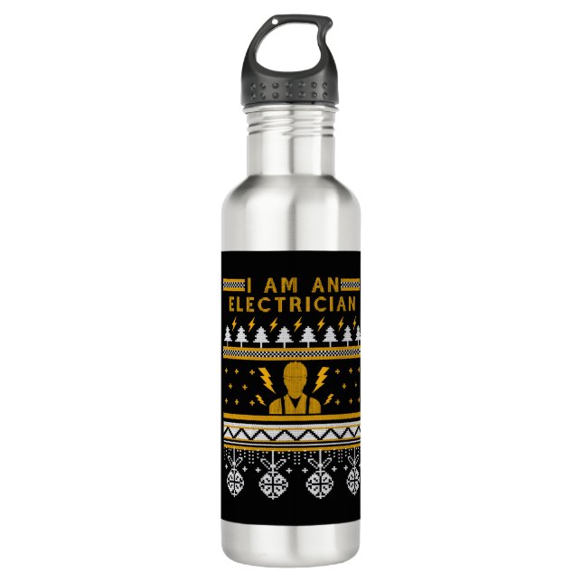 Electrician Electronic Ugly Christmas Sweater Gift Stainless Steel Water Bottle (Front)