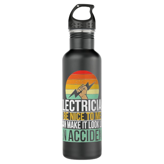 Electrician Funny Electrician Joke Electrical Tech Stainless Steel Water Bottle (Front)