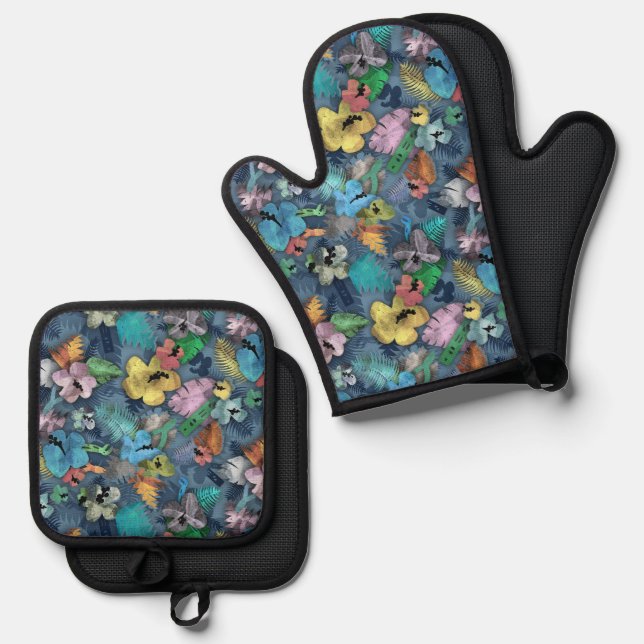 Electrician Gift - Mens Oven Mitt - Hawaiian Print & Pot Holder Set (Front/Back)