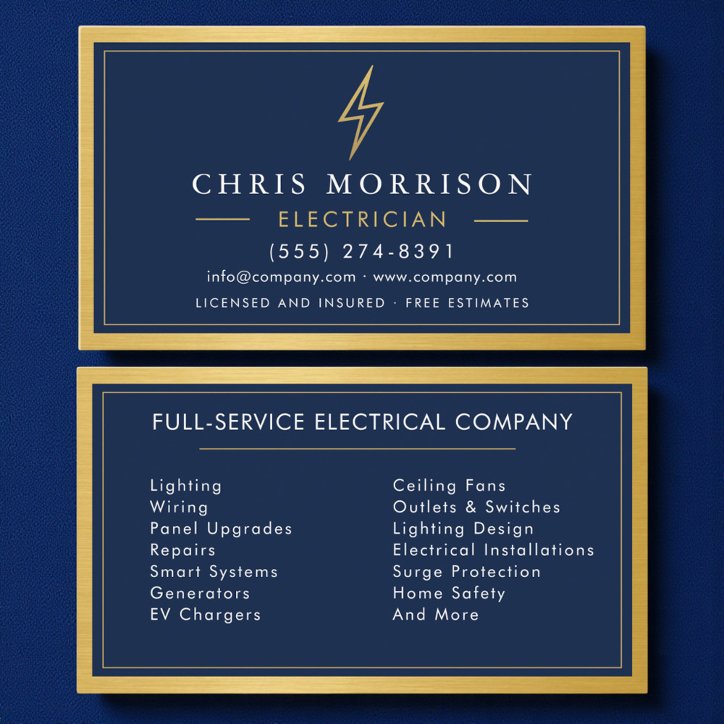 Electrician Handyman Contractor Metal Navy Blue Business Card