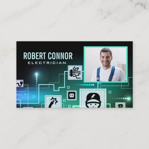 Gradient Blue &amp; Green Electrician Business Card