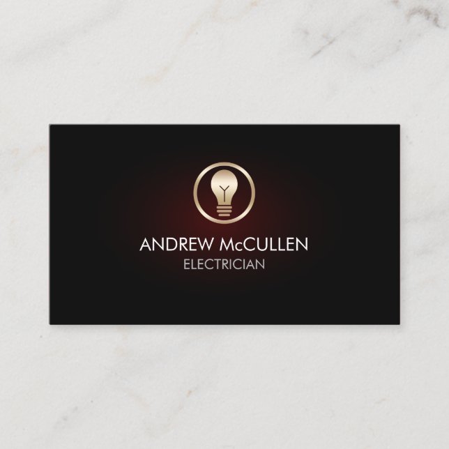 Electrician Home Repair Bulb Icon Red Glow Business Card (Front)