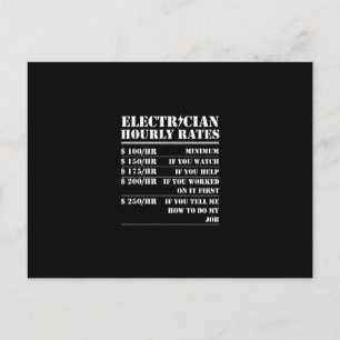 Electrician Hourly Rate Funny Electrical Mechanic Postcard