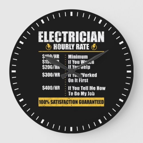 Electrician Hourly Rate Funny Lineman Dad Retro Large Clock