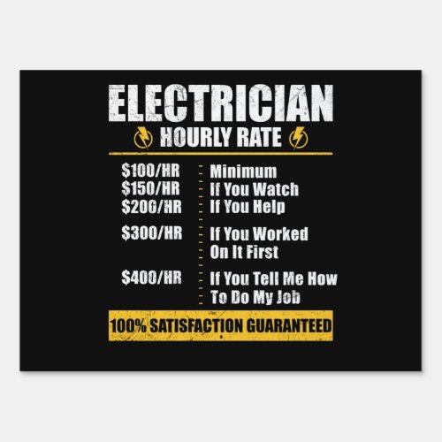 Electrician Hourly Rate Funny Lineman Dad Retro Sign