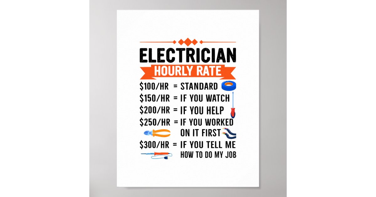 Electrician Hourly Rate With Tools Drawings Design Poster Zazzle