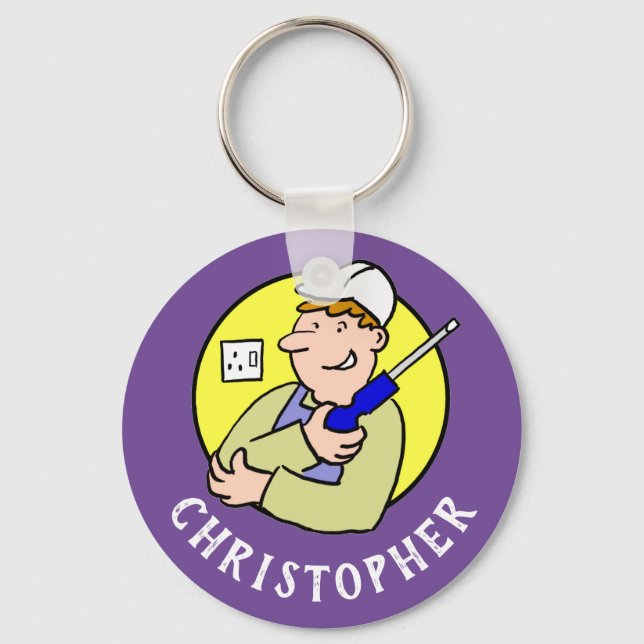 Electrician Image with Name Keychain (Front)