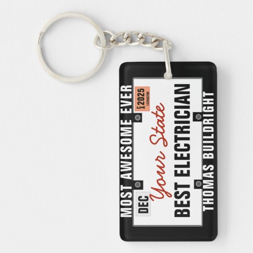 Electrician License Plate Funny Keychain