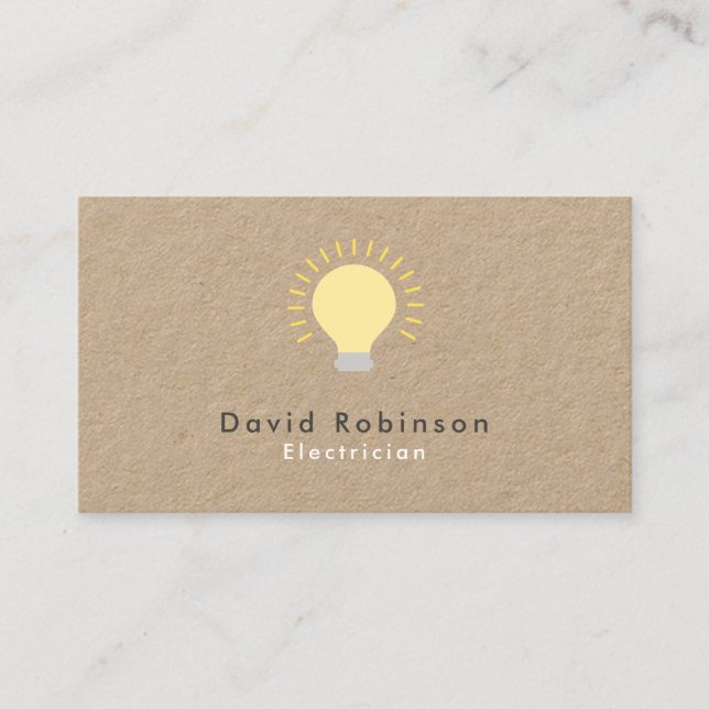 Electrician Light Bulb Brown Green Kraft Business Card (Front)