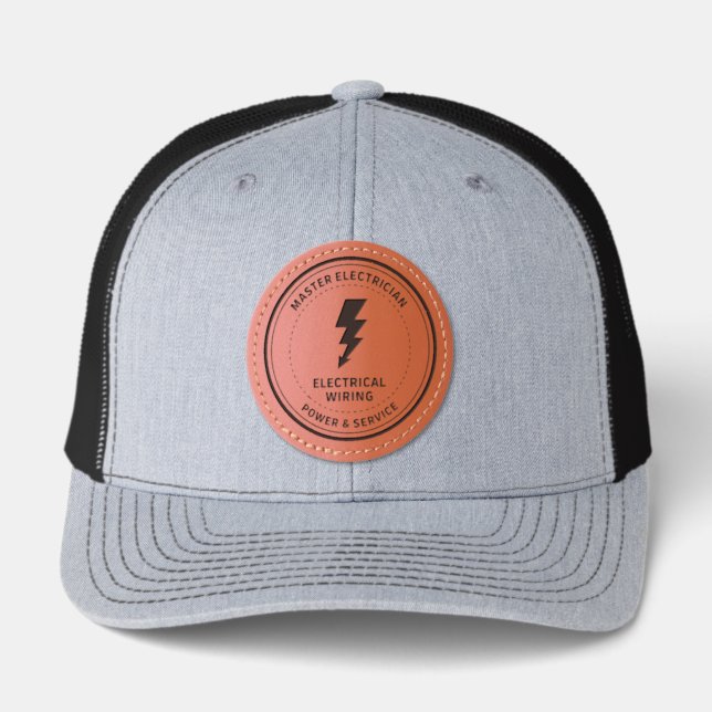 Electrician Lightning Bolt Leather Patch Hat (Front)