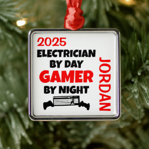 Electrician Loves Playing Video Games Metal Ornament