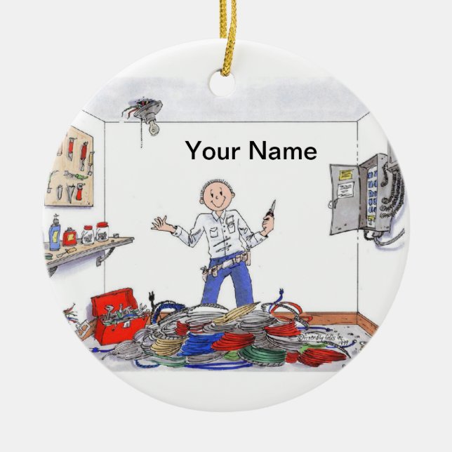 Electrician - Male Ceramic Ornament (Front)