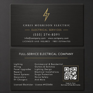 Electrician Metallic Black Gold Electrical Service Business Card