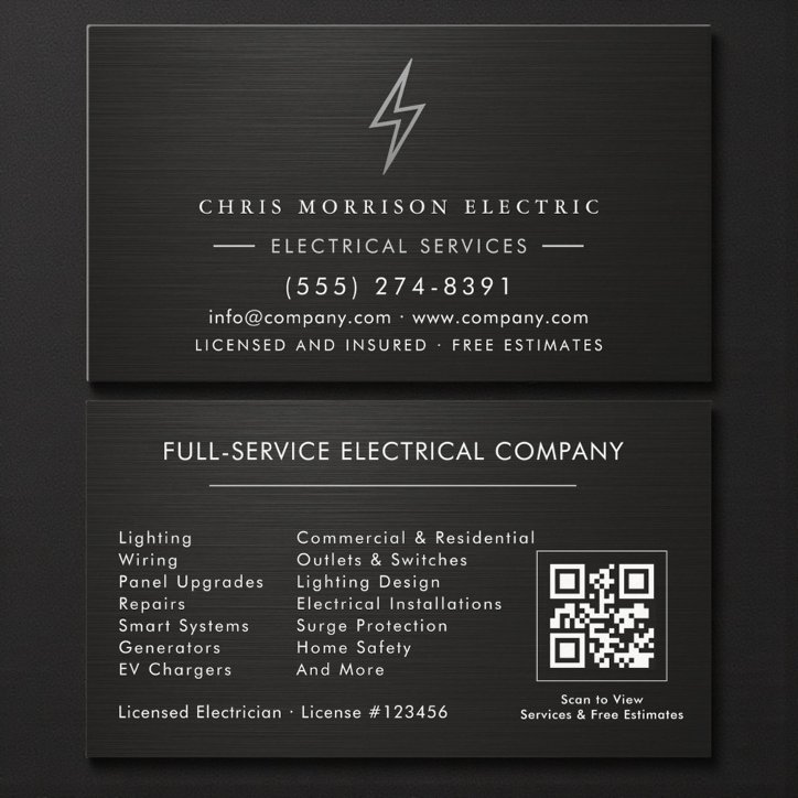 Electrician Metallic Black Silver Electrical Business Card