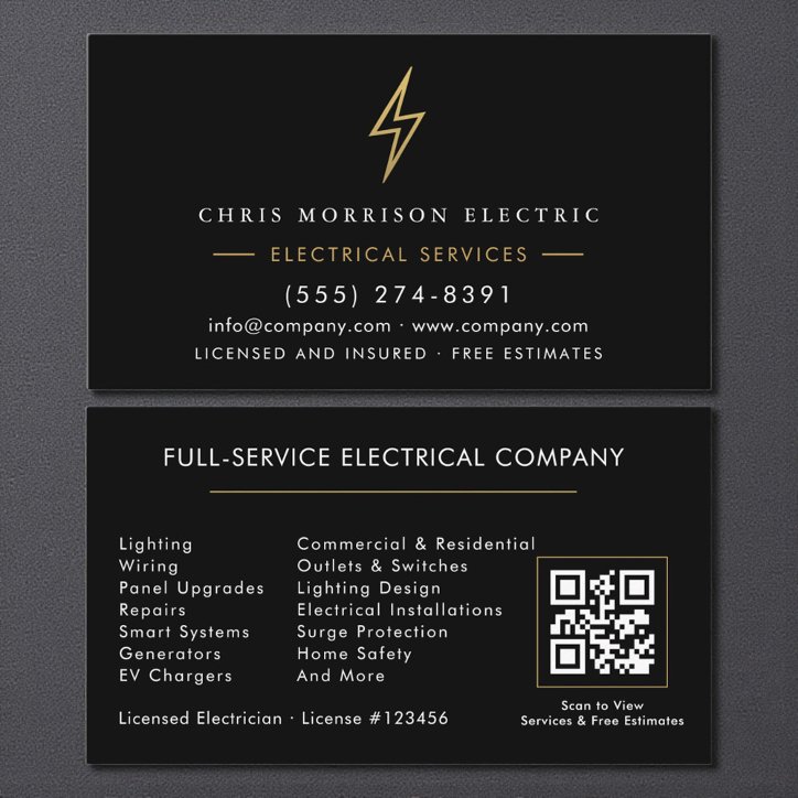 Electrician Modern Black Gold Electrical Service Business Card