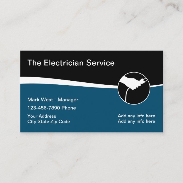 Electrician Modern Design Business Cards (Front)