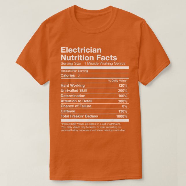 Electrician Nutrition Facts List Funny  T-Shirt (Design Front)