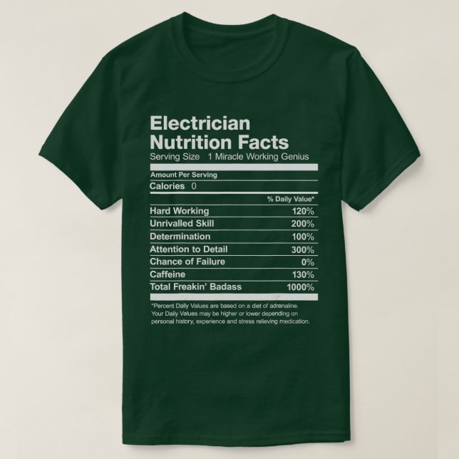 Electrician Nutrition Facts List T-Shirt (Design Front)
